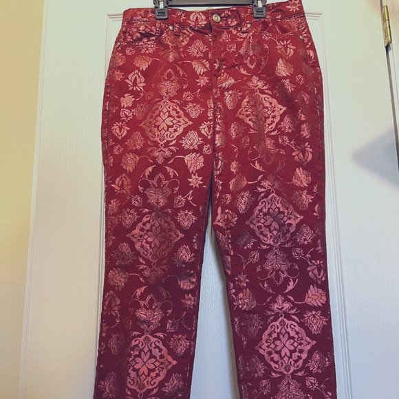 DG2 by Diane Gilman Pants - DG2 Diane Gilman Stretch Pants-Sparkle Embossed Print-Size 12-Vanentine-Holiday